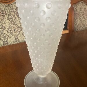 VTG frosted pink hobnail footed 8” vase Fenton style